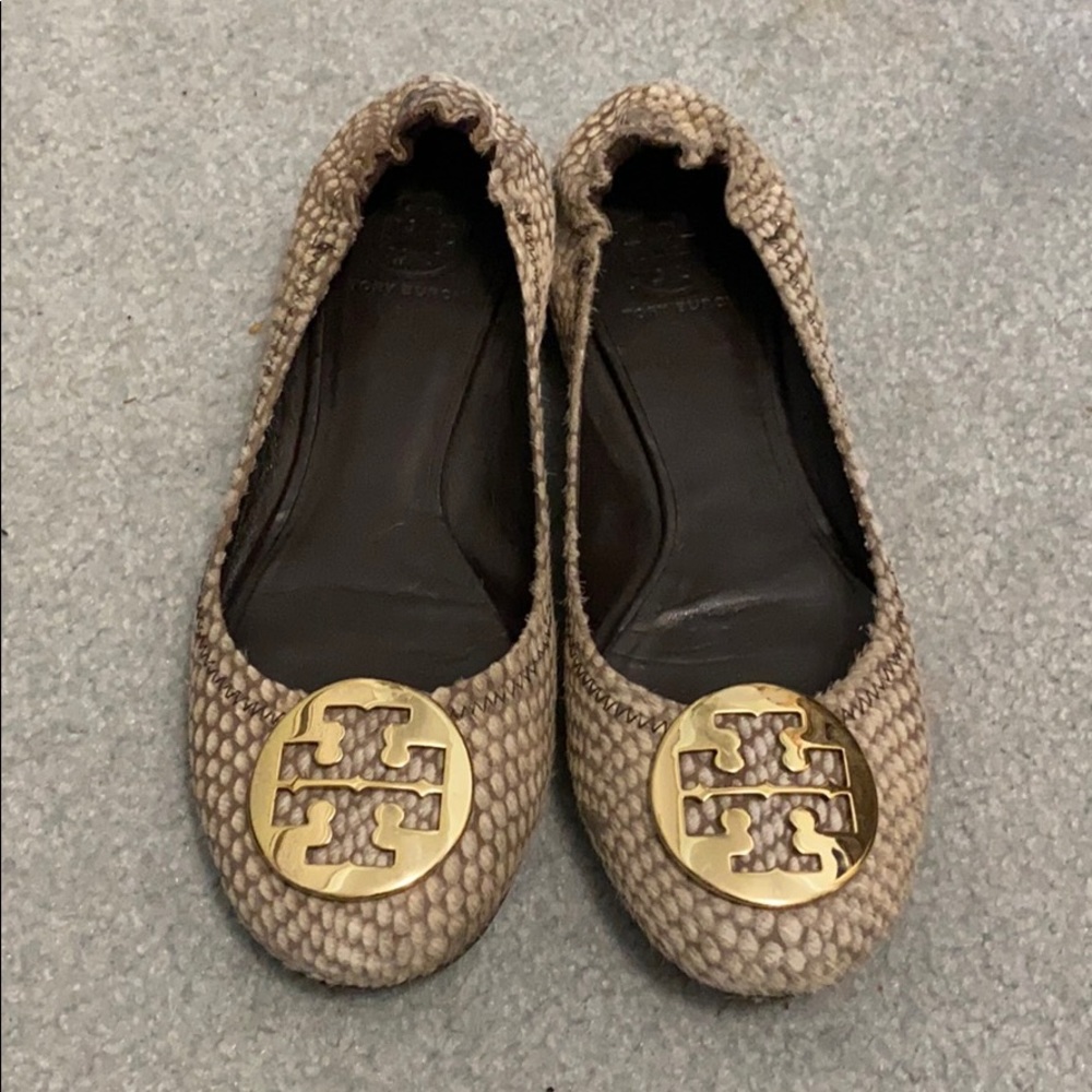 Tory Burch Beige Calf Hair Minnie Travel Flats